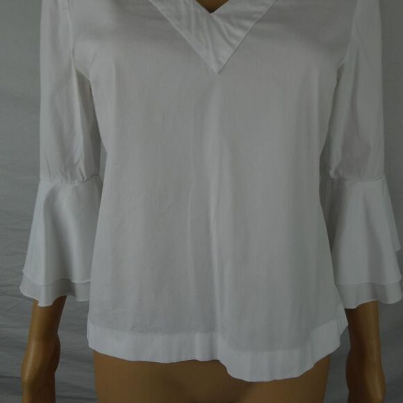 WHBM White House Black Market V Neck Bell Layered Sleeve Blouse Top Romantic 4 - Picture 4 of 11